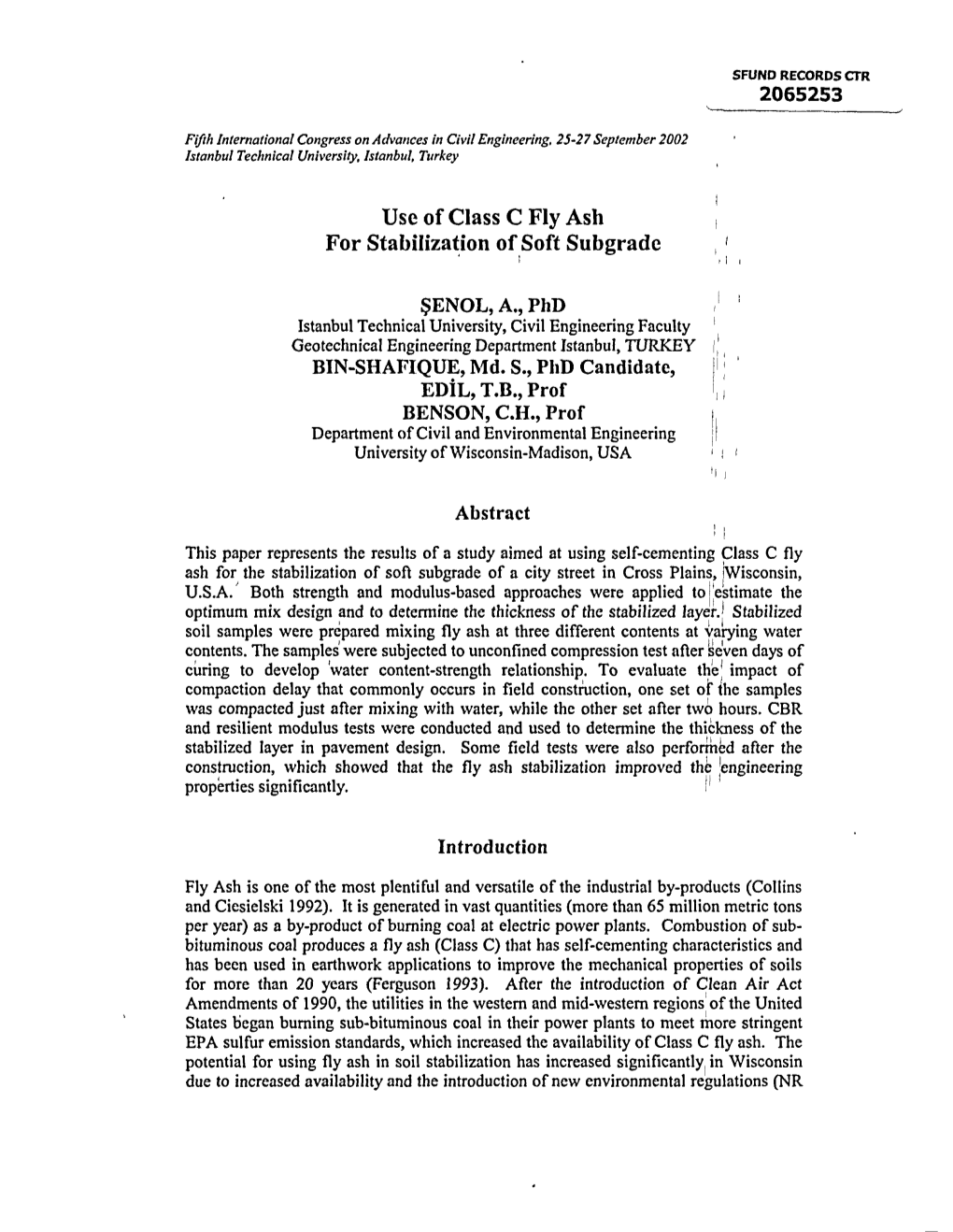 Use of Class C Fly Ash for Stabilization of Soft Subgrade