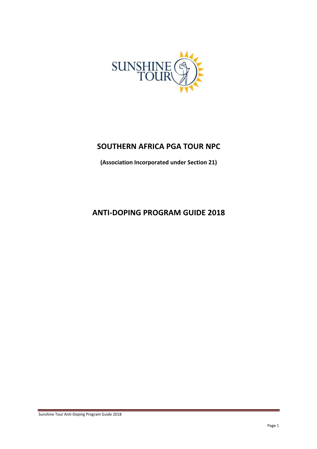 Southern Africa Pga Tour Npc Anti-Doping Program Guide