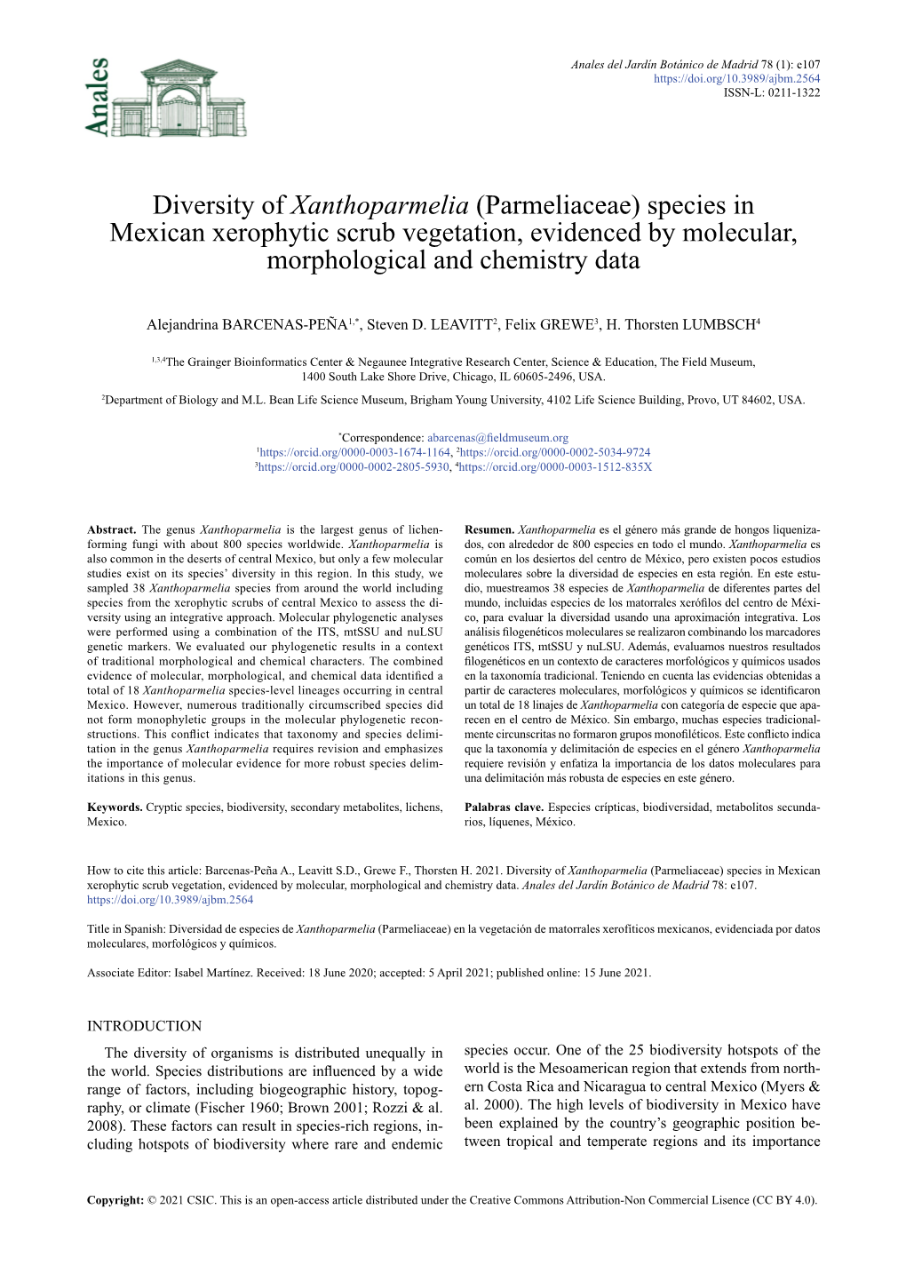 Species in Mexican Xerophytic Scrub Vegetation, Evidenced by Molecular, Morphological and Chemistry Data