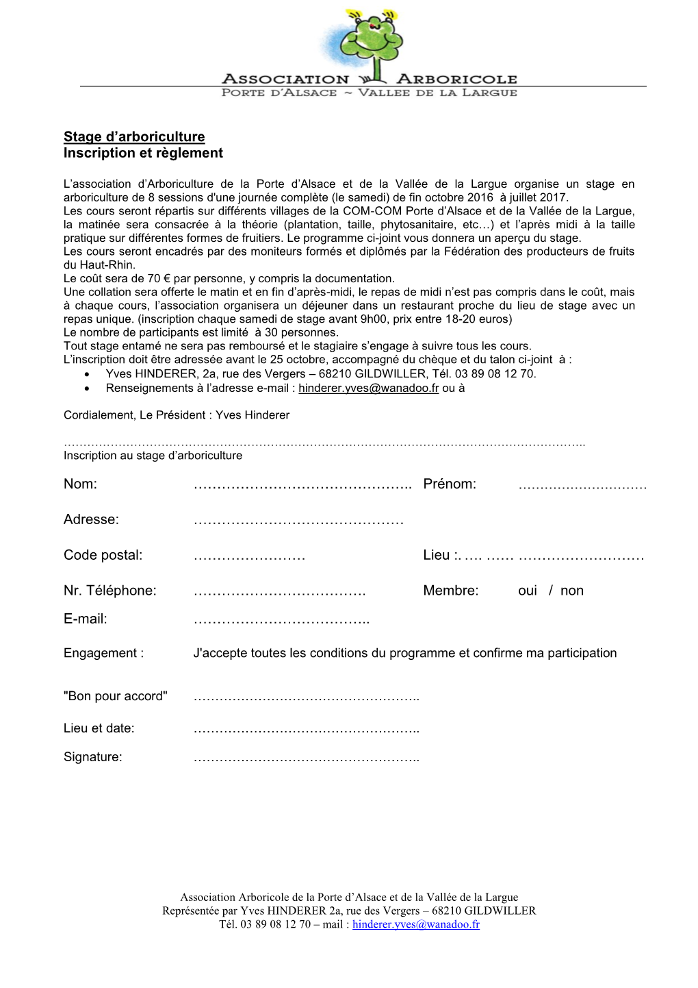 Stage D'arboriculture Inscription Et Règlement Nom