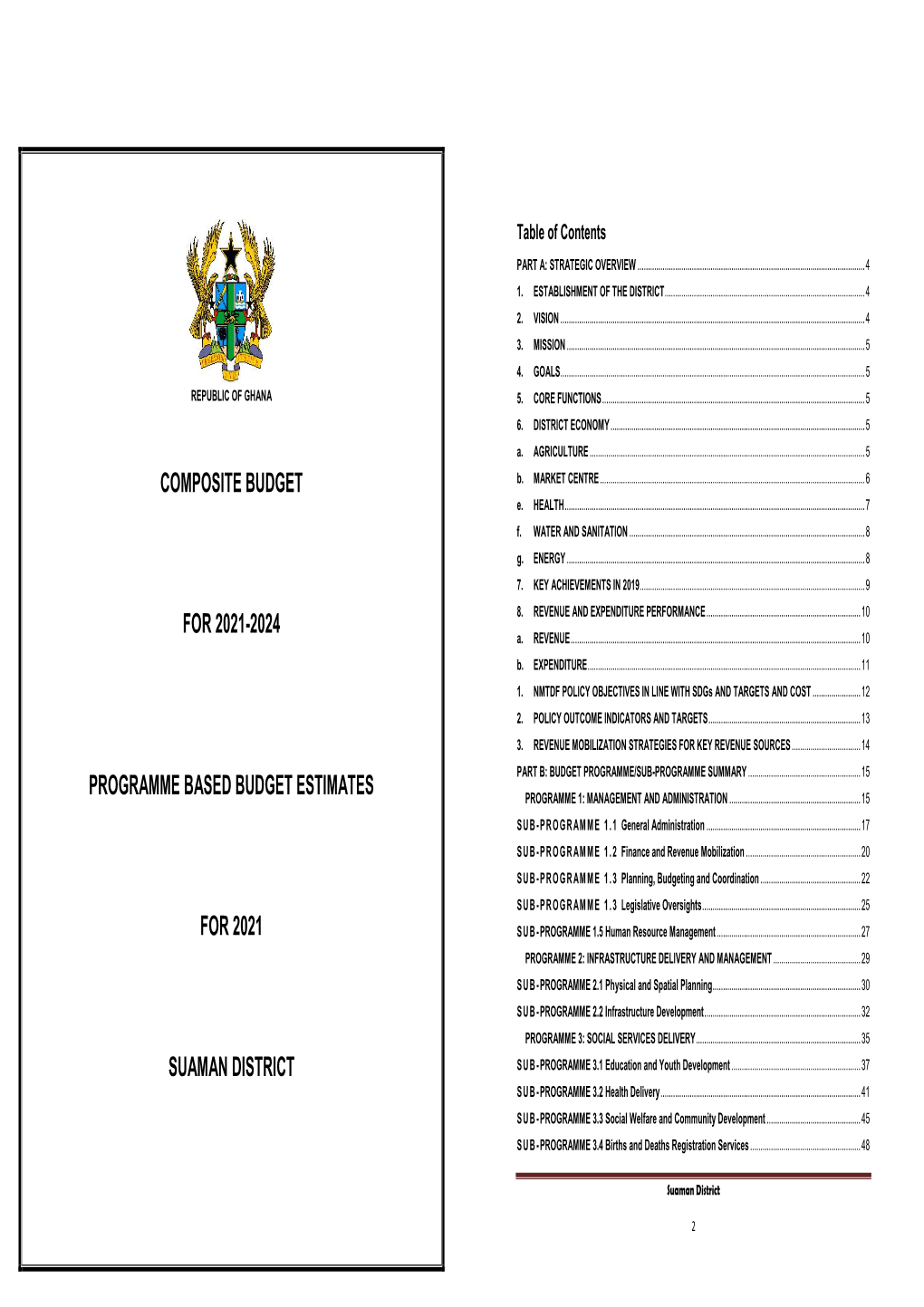 SUAMAN DISTRICT SUB - PROGRAMME 3.1 Education and Youth Development