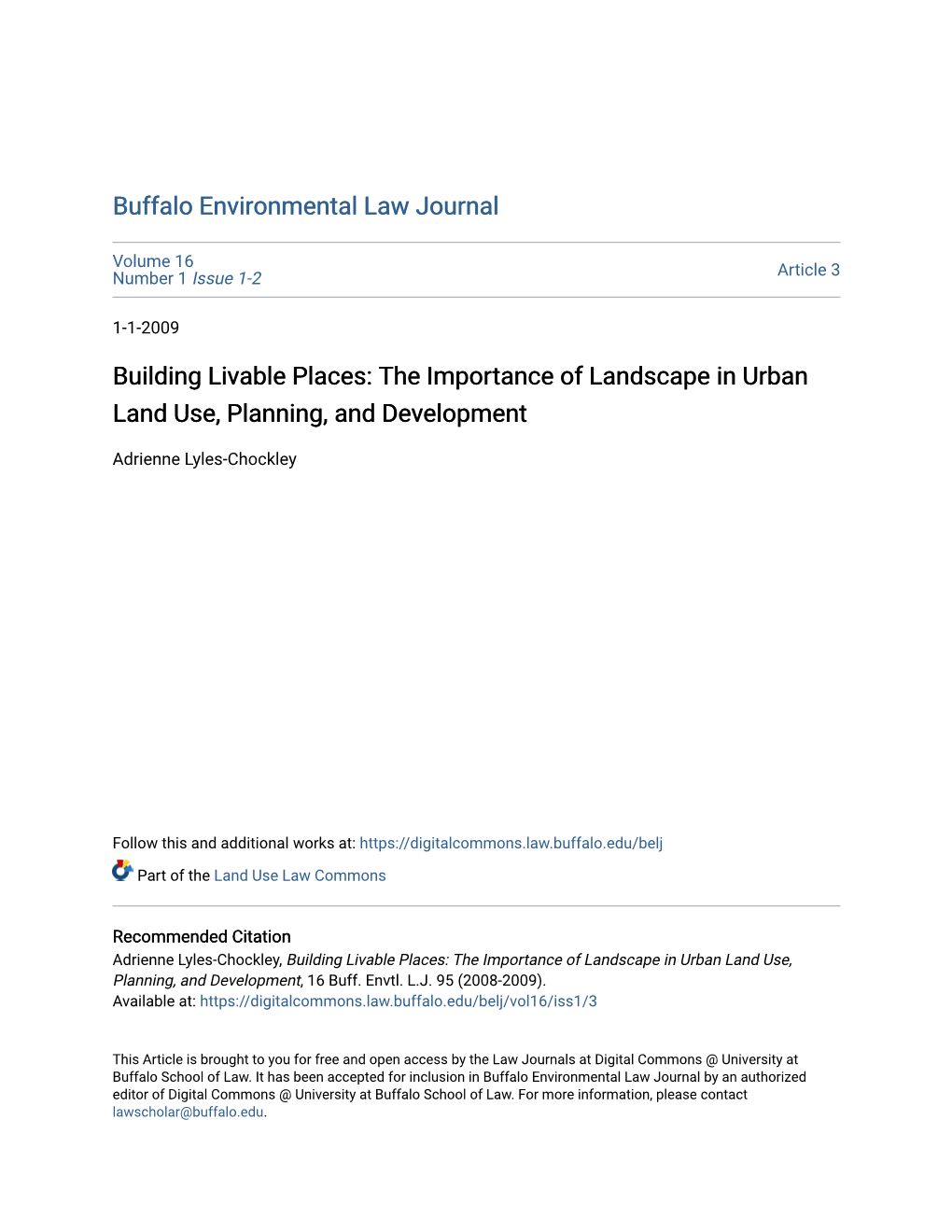 The Importance of Landscape in Urban Land Use, Planning, and Development