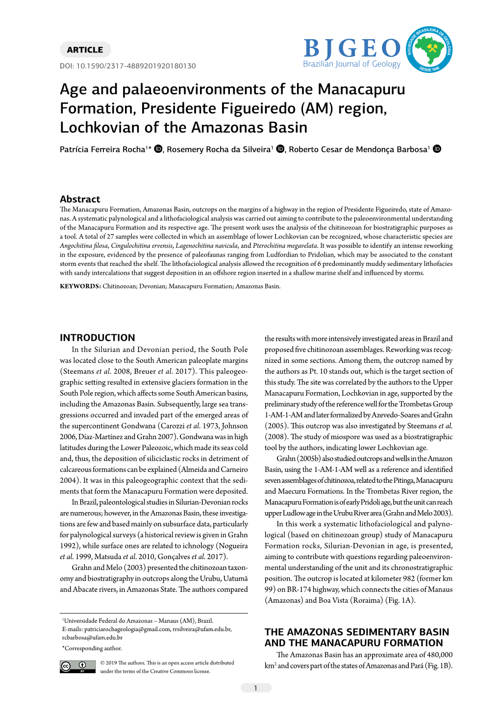 Age and Palaeoenvironments of the Manacapuru Formation, Presidente Figueiredo (AM) Region, Lochkovian of the Amazonas Basin