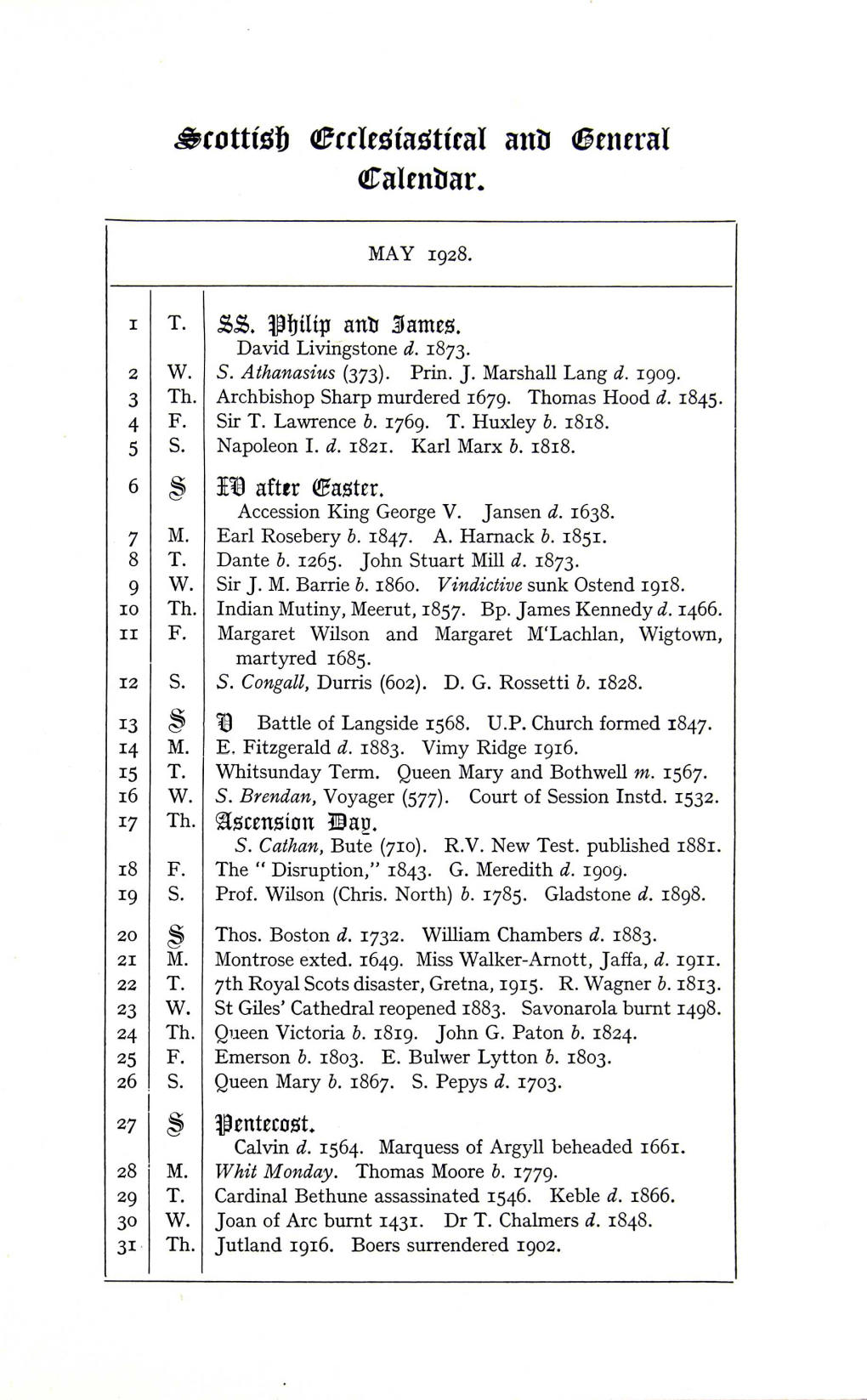 Scottísh Ecclesiastical Anti G Eneral Calendar