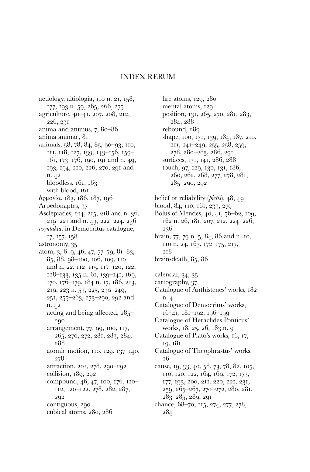 INDEX RERUM Aetiology, Aitiologia, 110 N