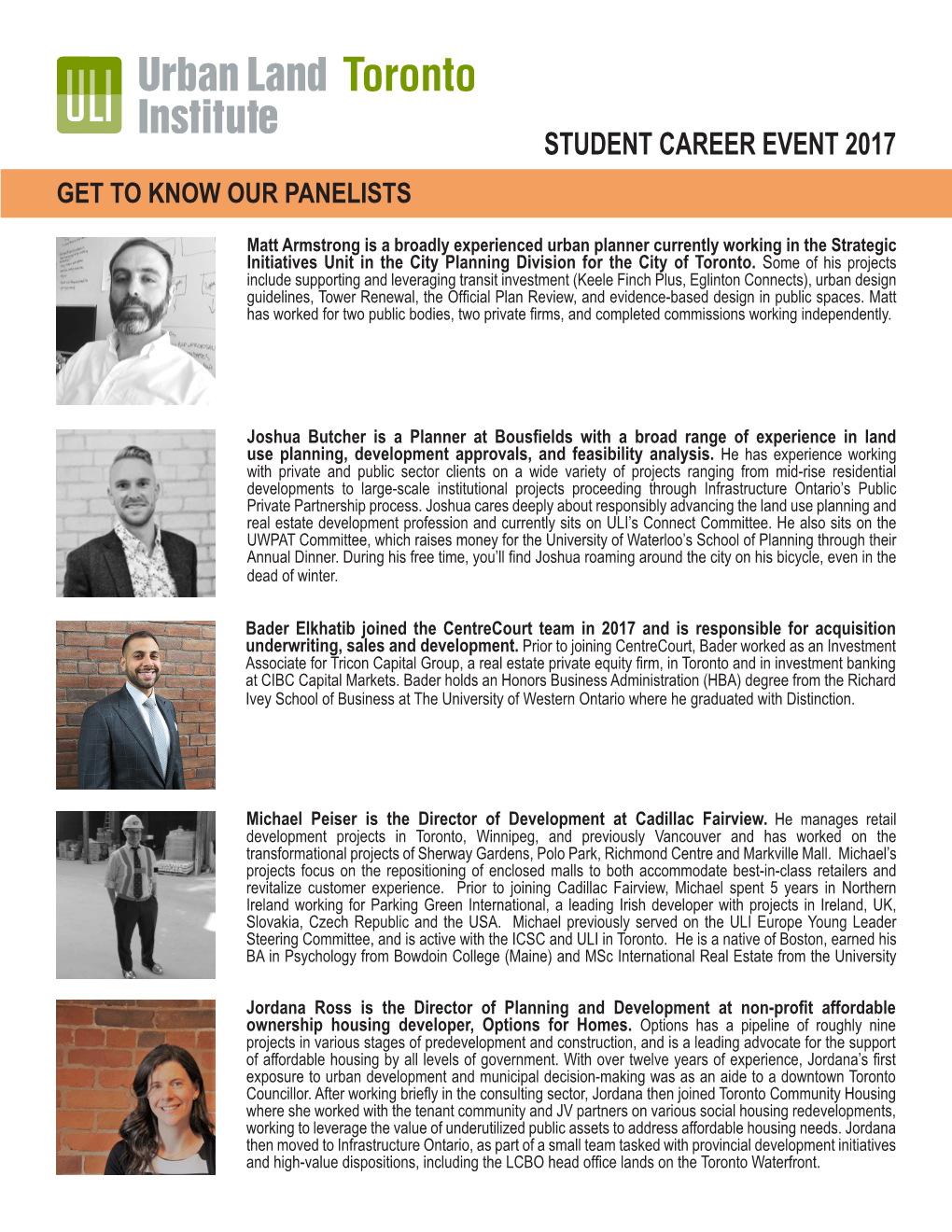 Student Career Event 2017 Get to Know Our Panelists