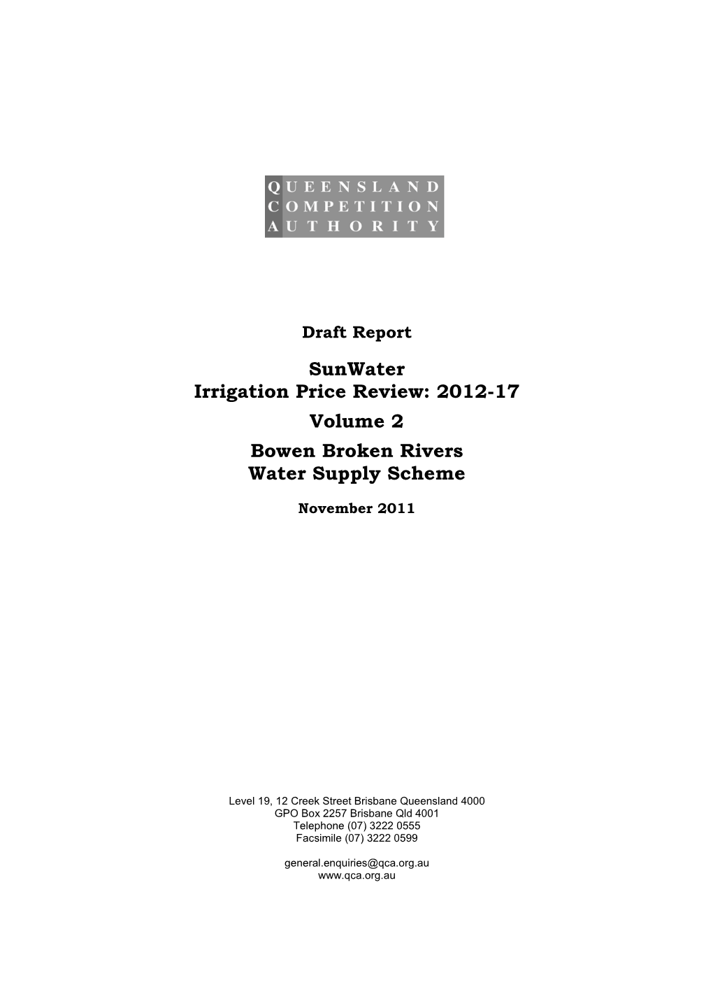 Sunwater Irrigation Price Review: 2012-17 Volume 2 Bowen Broken Rivers Water Supply Scheme