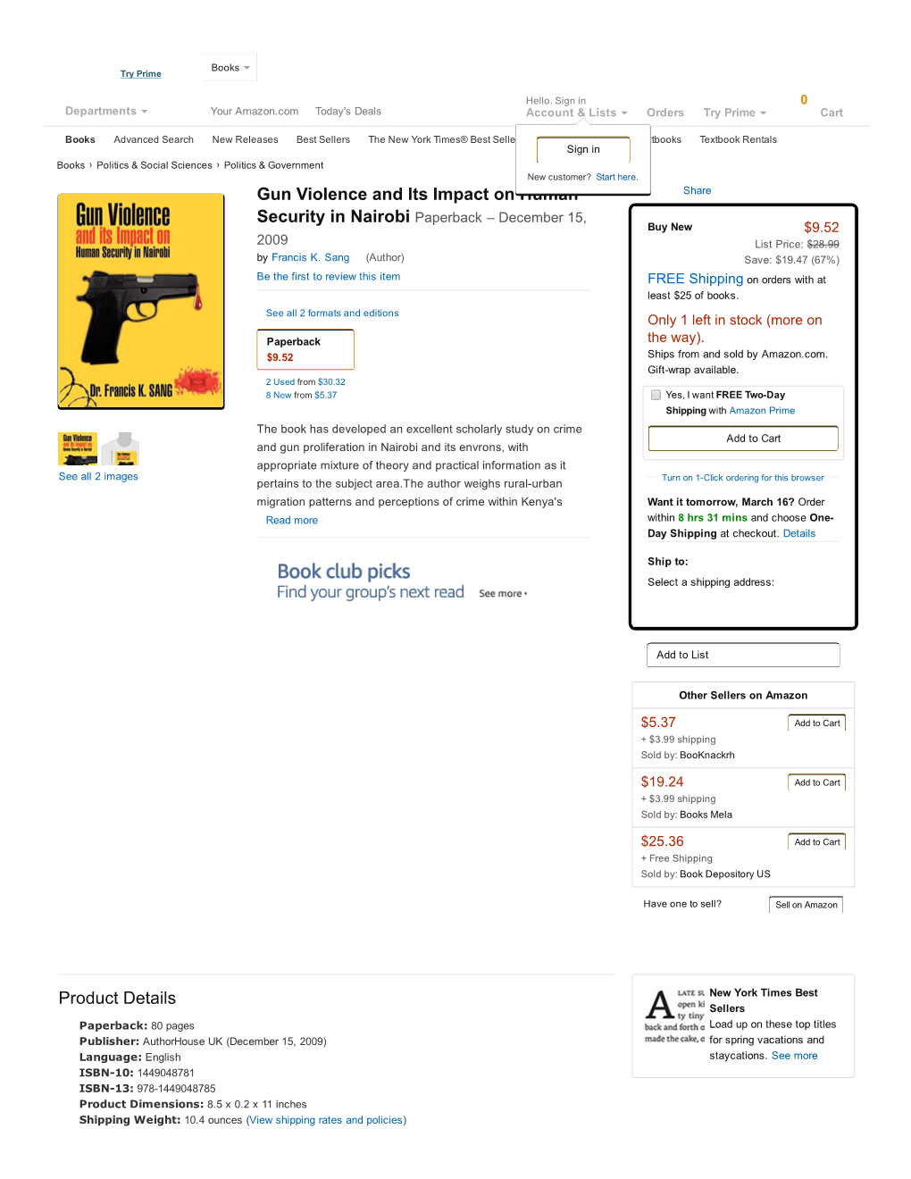 Gun Violence and Its Impact on Human Security in Nairobi Paperback