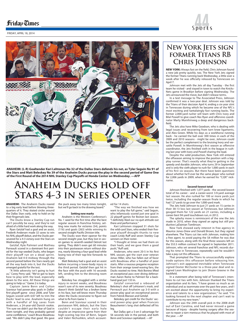 ANAHEIM Ducks Hold OFF Stars 4-3 in SERIES OPENER