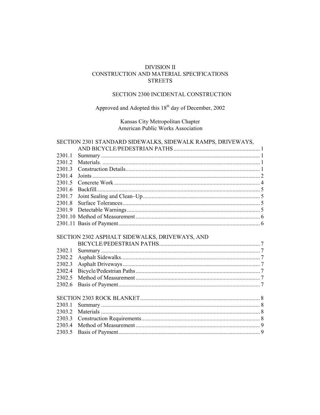 Division Ii Construction and Material Specifications Streets