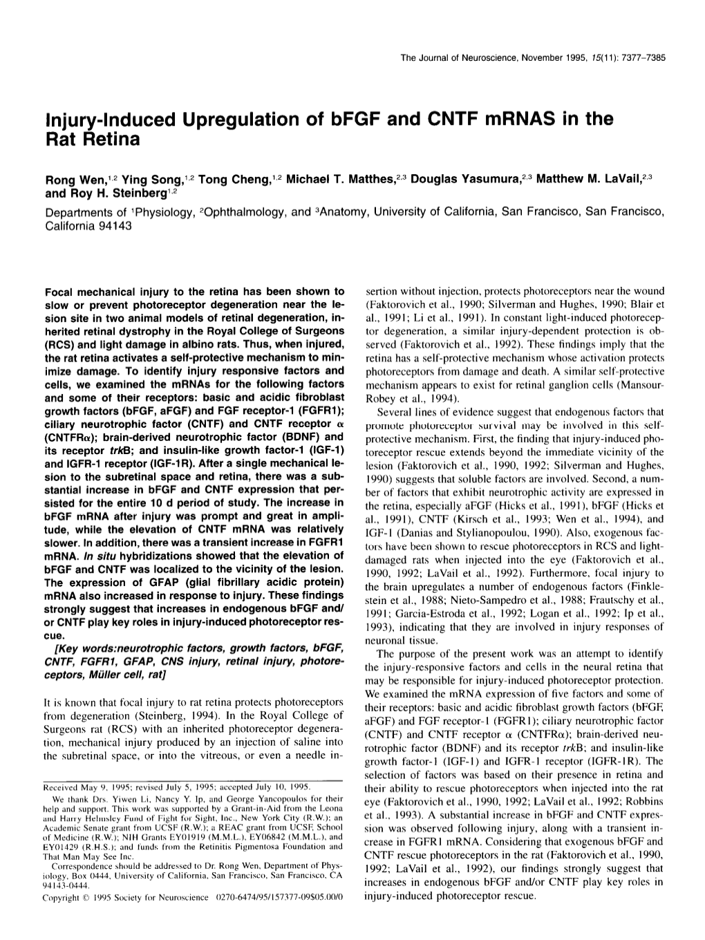 Injury-Induced Upregulation of Bfgf and CNTF Mrnas in the Rat Retina