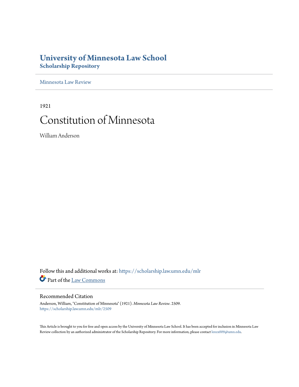 Constitution of Minnesota William Anderson