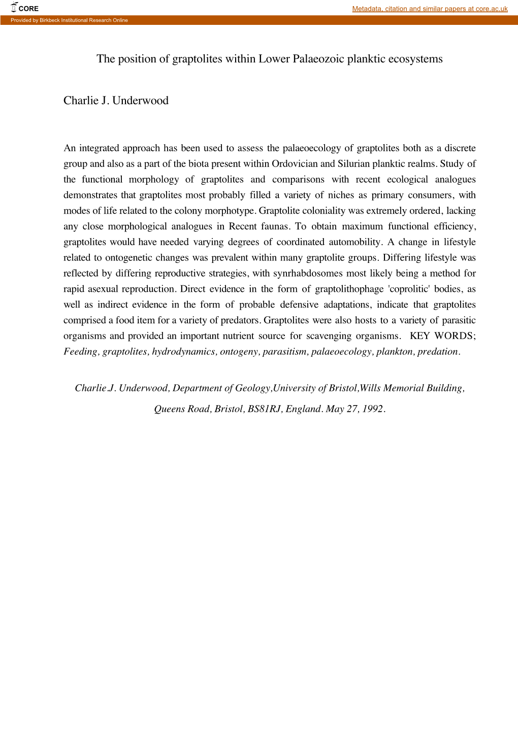 The Position of Graptolites Within Lower Palaeozoic Planktic Ecosystems