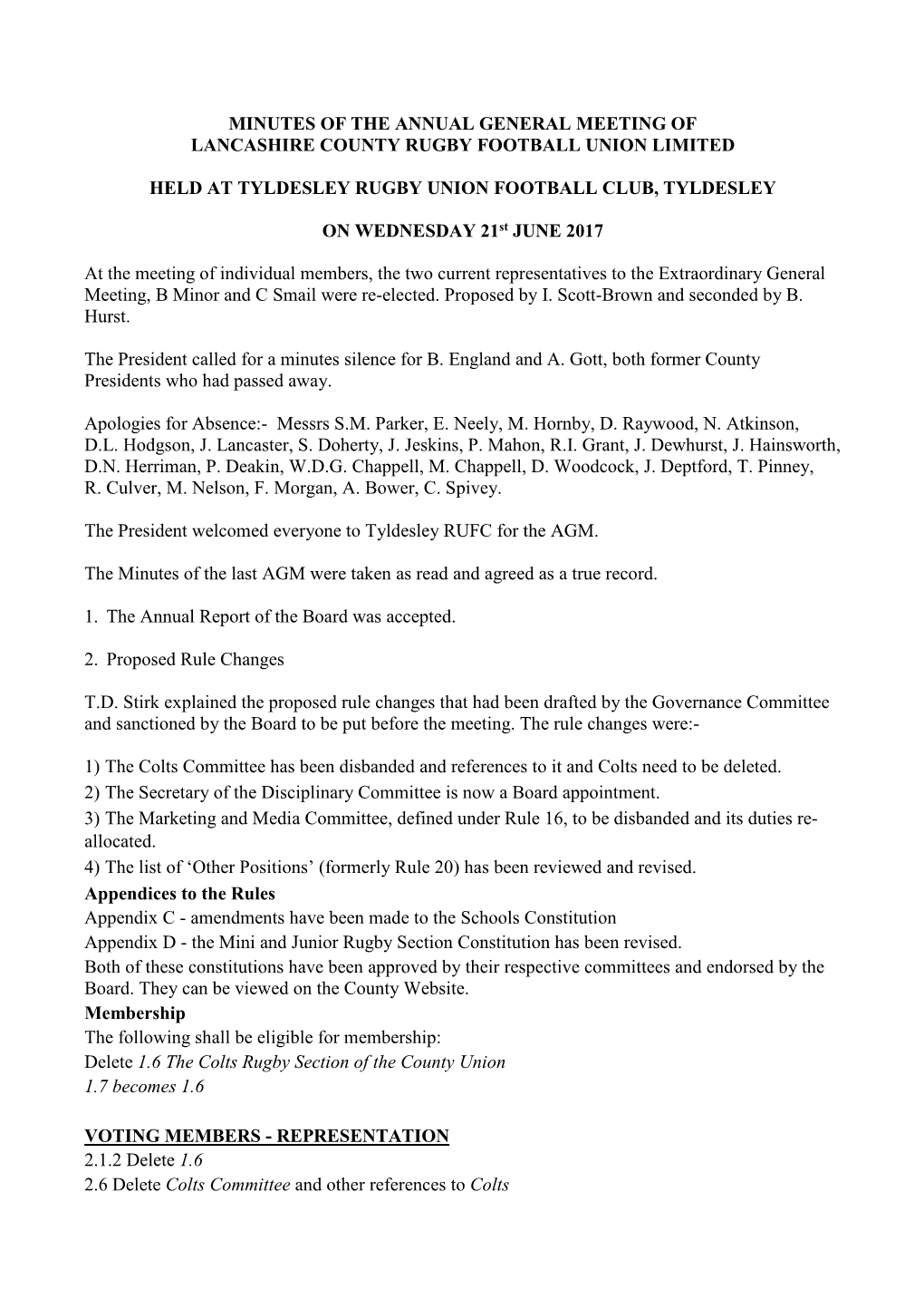 AGM Minutes 21St June 2018