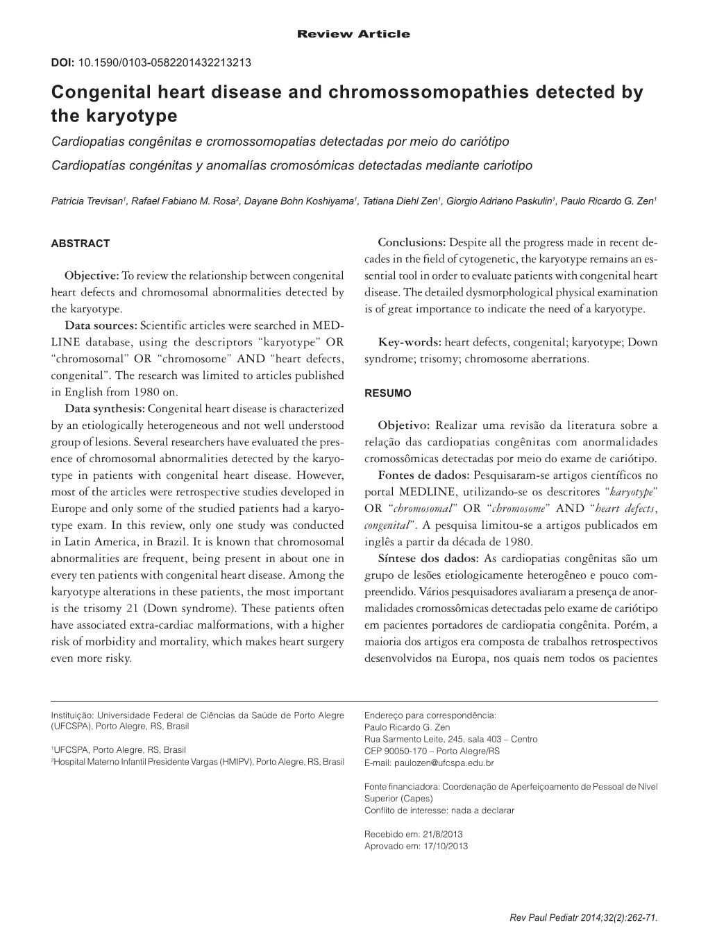 Congenital Heart Disease and Chromossomopathies Detected By