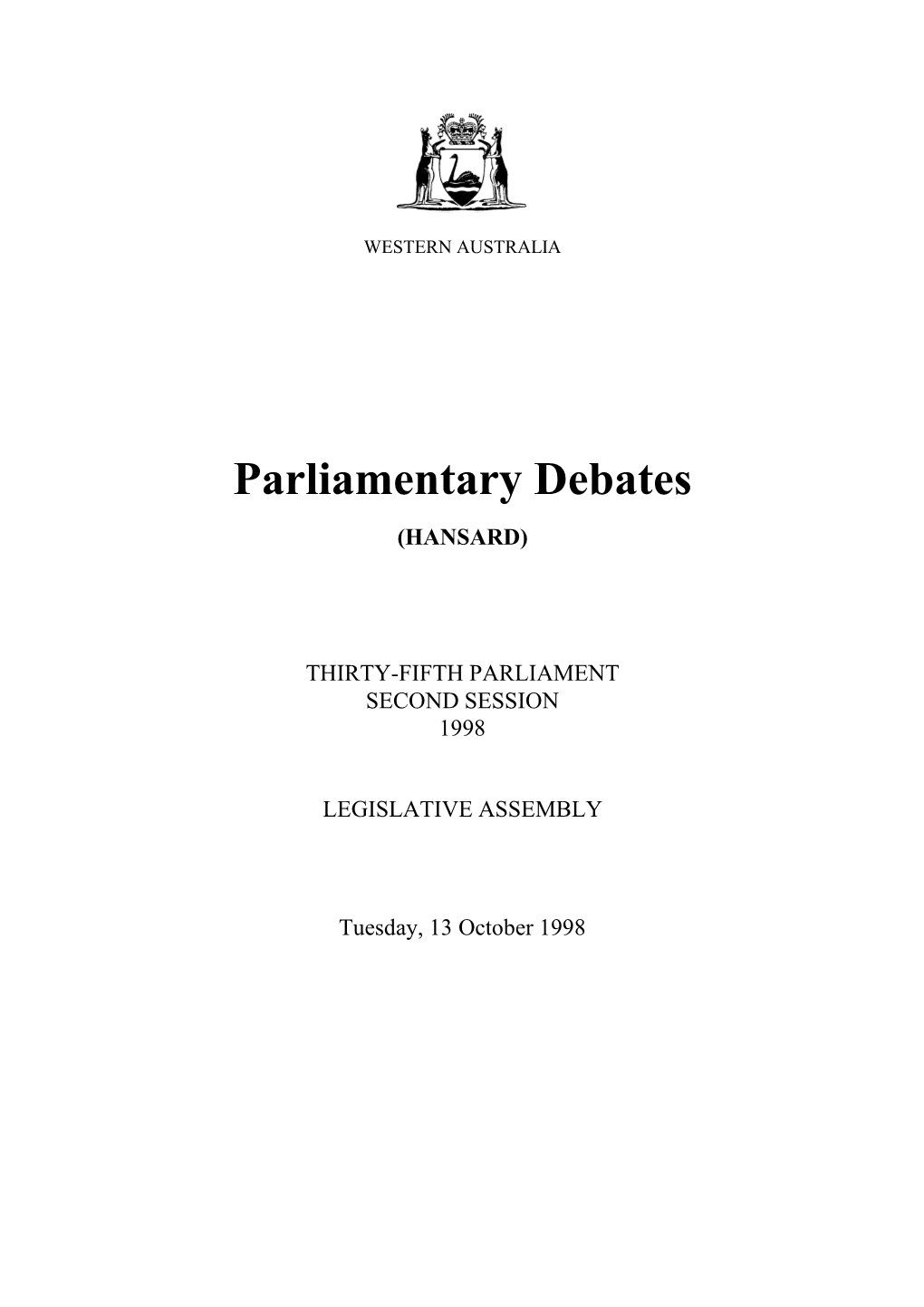 13 October 1998 Legislative Assembly Tuesday, 13 October 1998