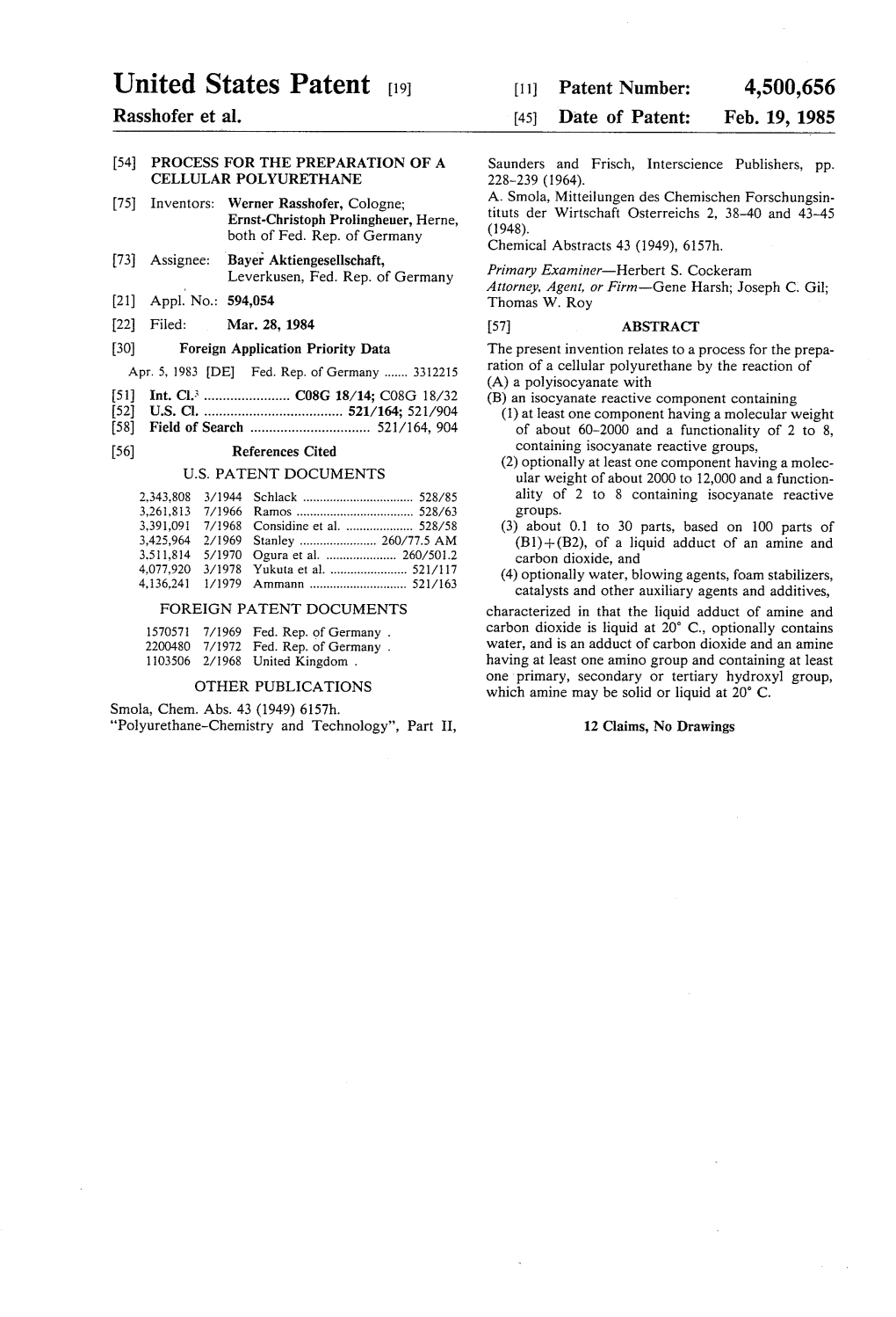 United States Patent (19) 11 Patent Number: 4,500,656 Rasshofer Et Al