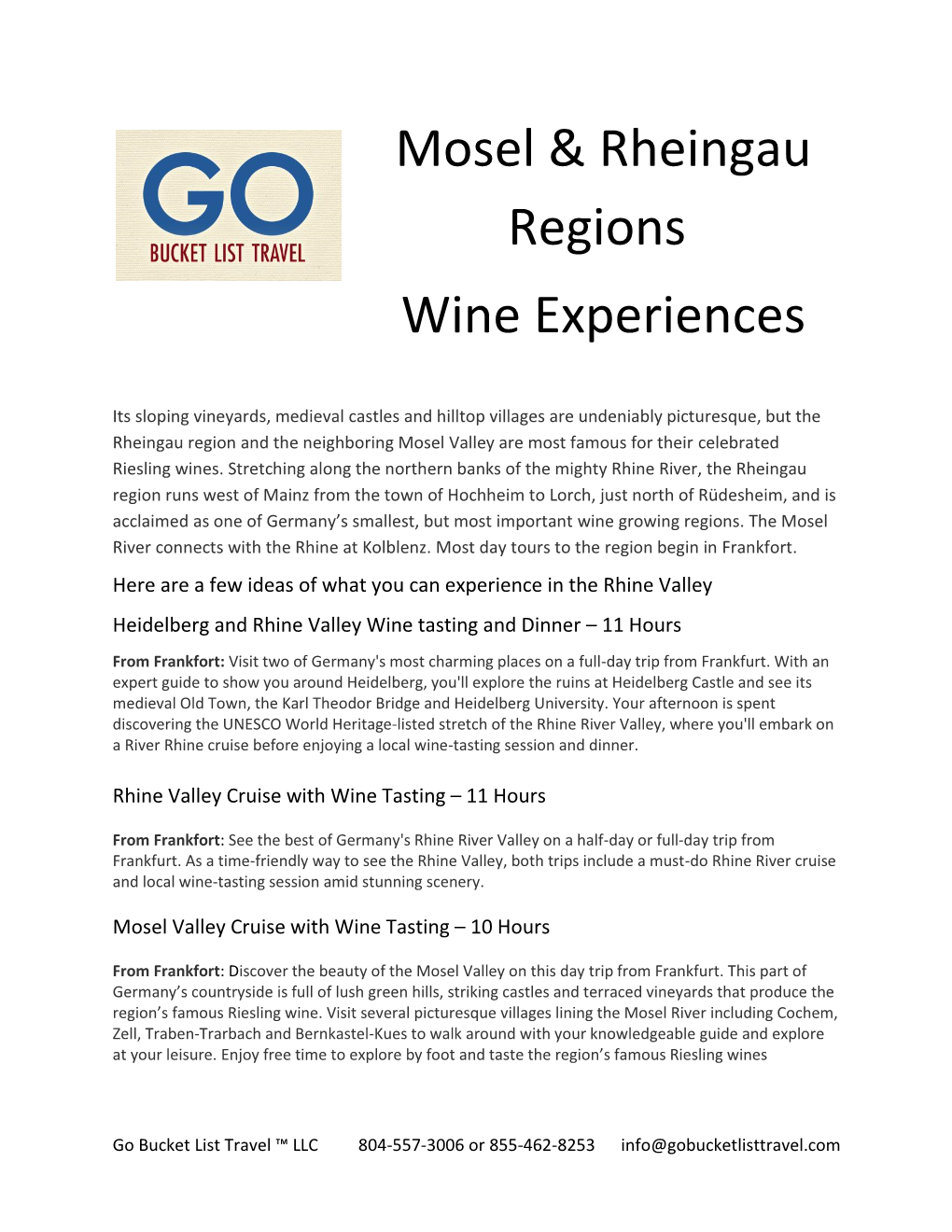 Mosel & Rheingau Regions Wine Experiences