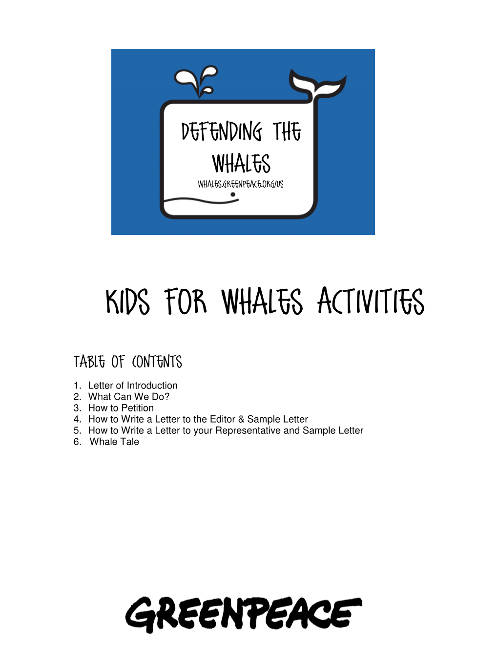 Kids for Whales Activities