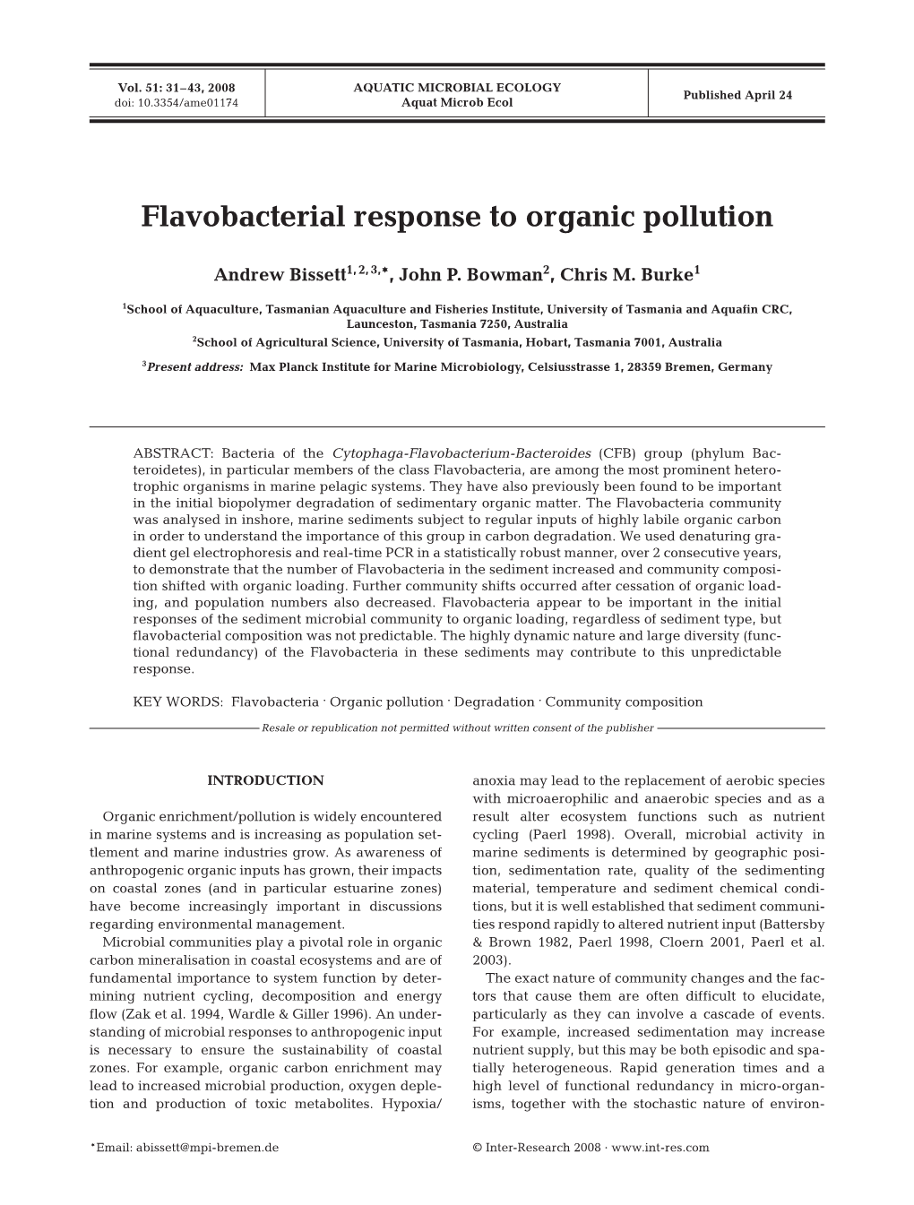 Flavobacterial Response to Organic Pollution