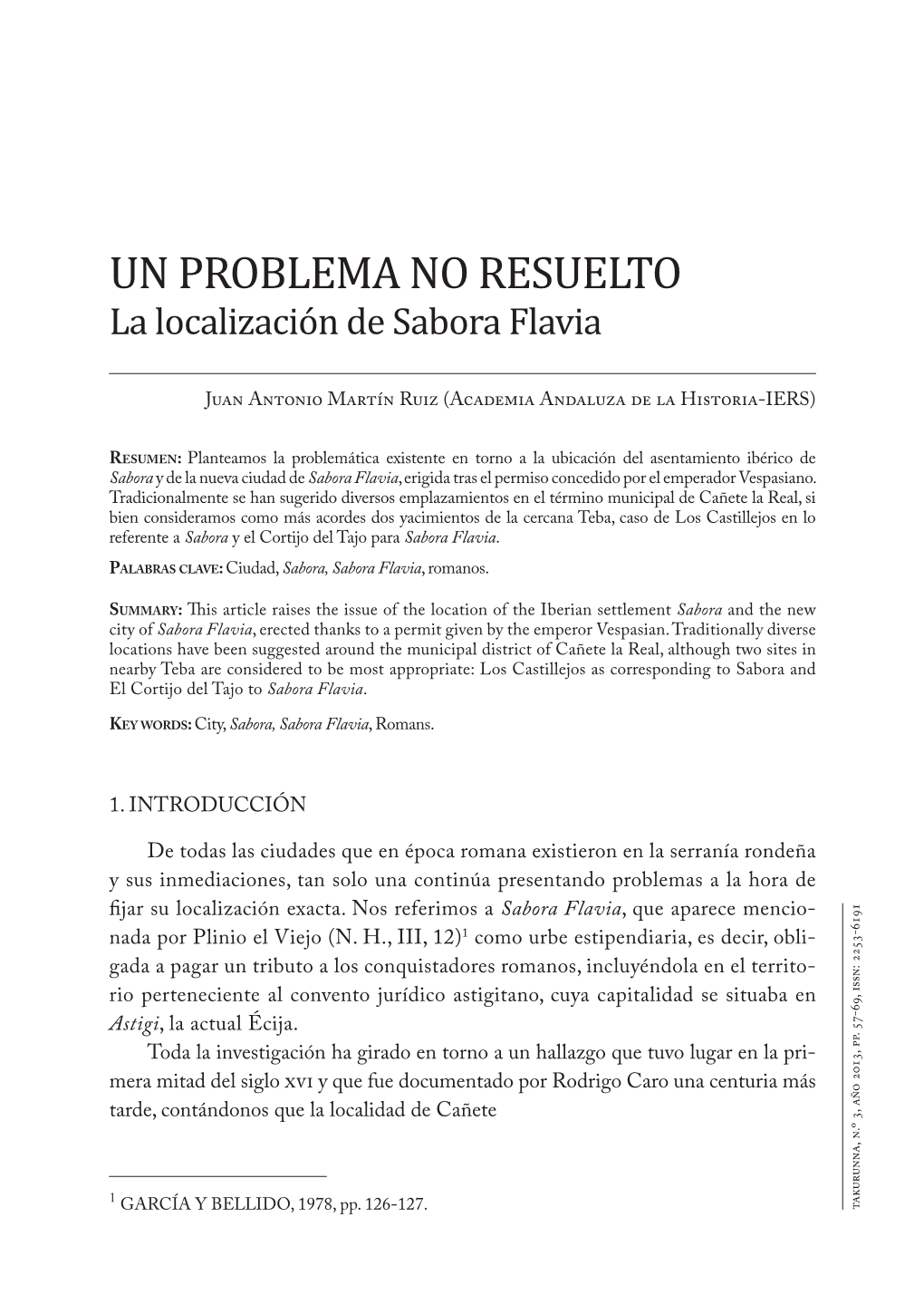 Un Problema No Resuelto. La Localización De Sabora Flavia