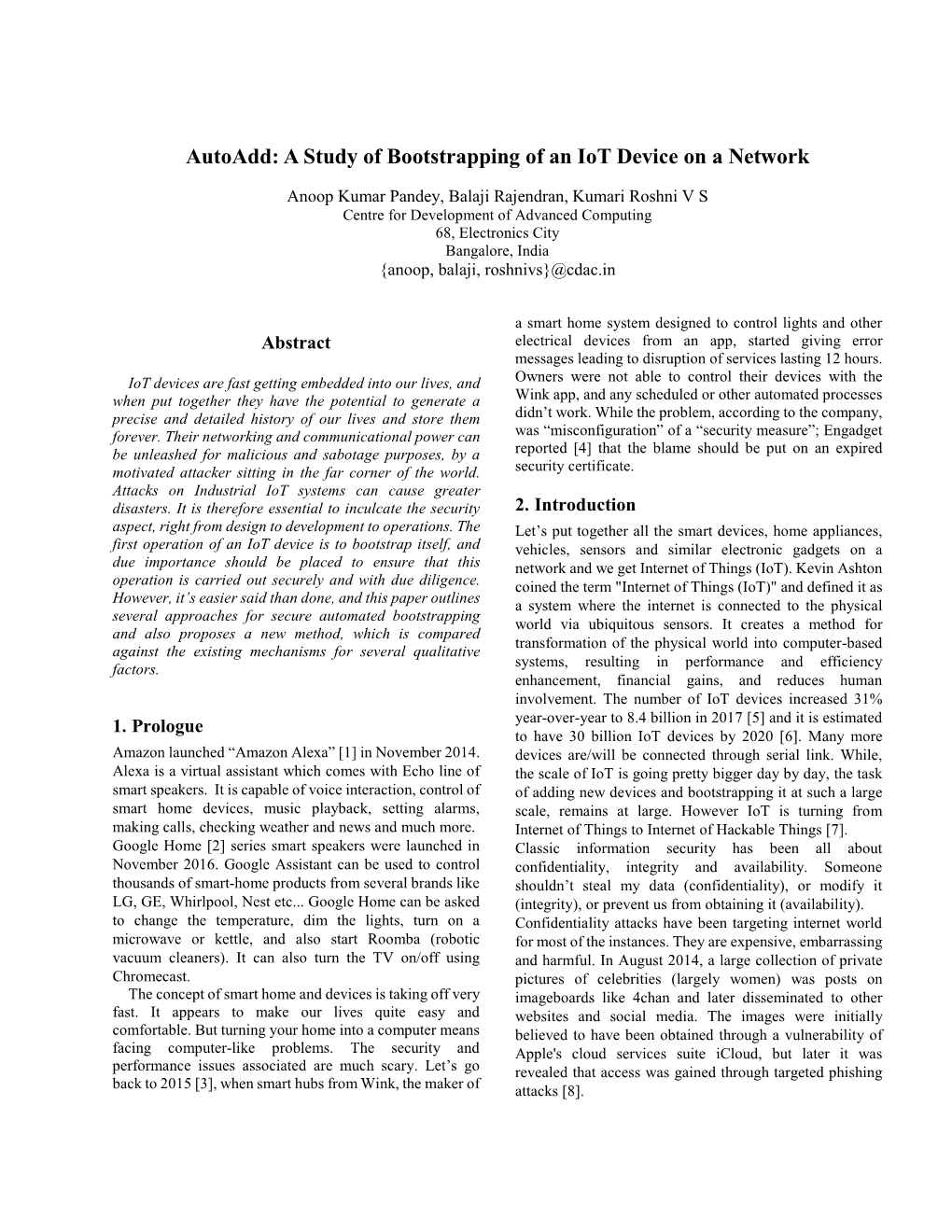 Autoadd: a Study of Bootstrapping of an Iot Device on a Network