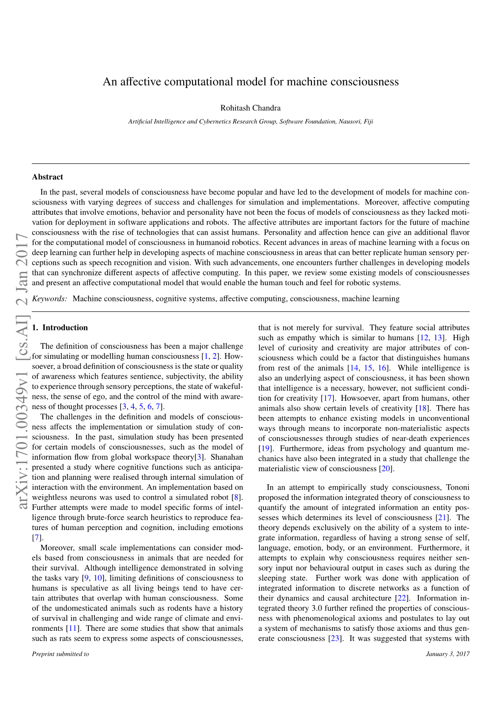 An Affective Computational Model for Machine Consciousness