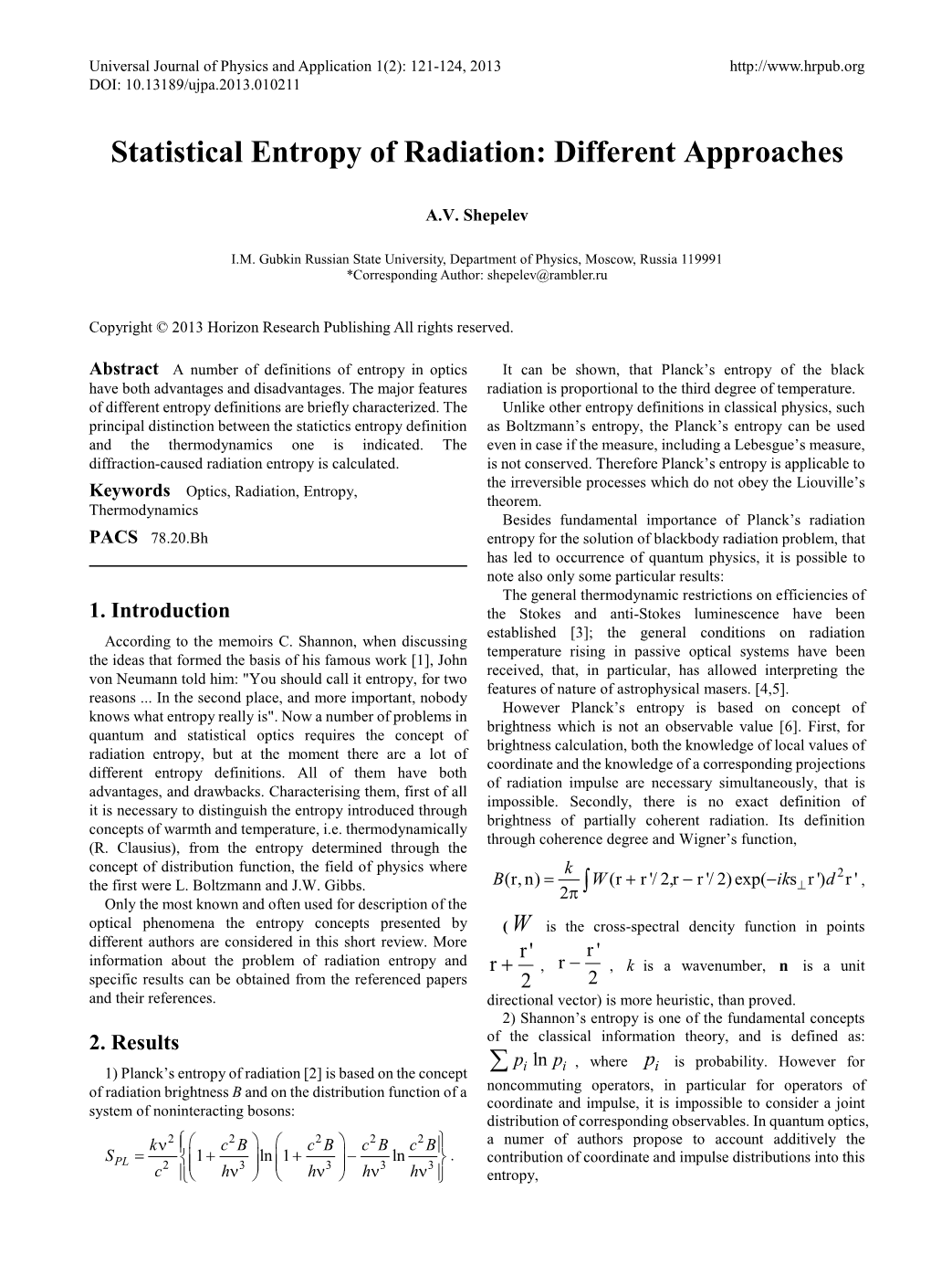 Statistical Entropy of Radiation: Different Approaches