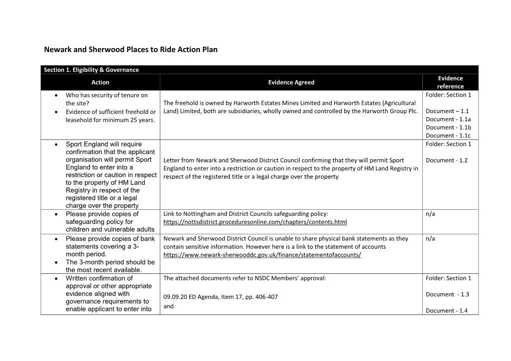 Newark and Sherwood Places to Ride Action Plan