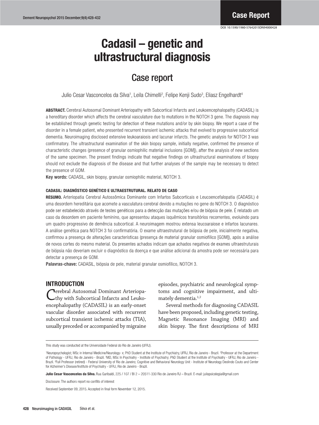 Cadasil – Genetic and Ultrastructural Diagnosis Case Report