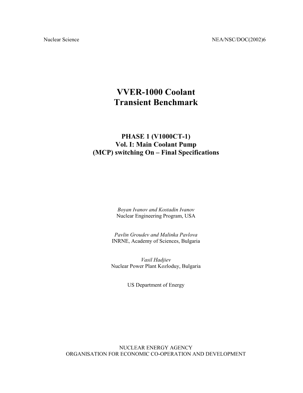 VVER-1000 Coolant Transient Benchmark