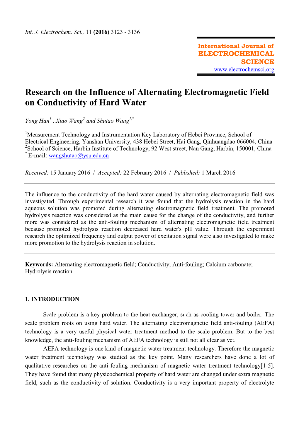 Research on the Influence of Alternating Electromagnetic Field on Conductivity of Hard Water