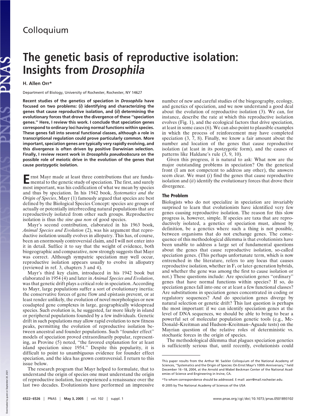 The Genetic Basis of Reproductive Isolation: Insights from Drosophila