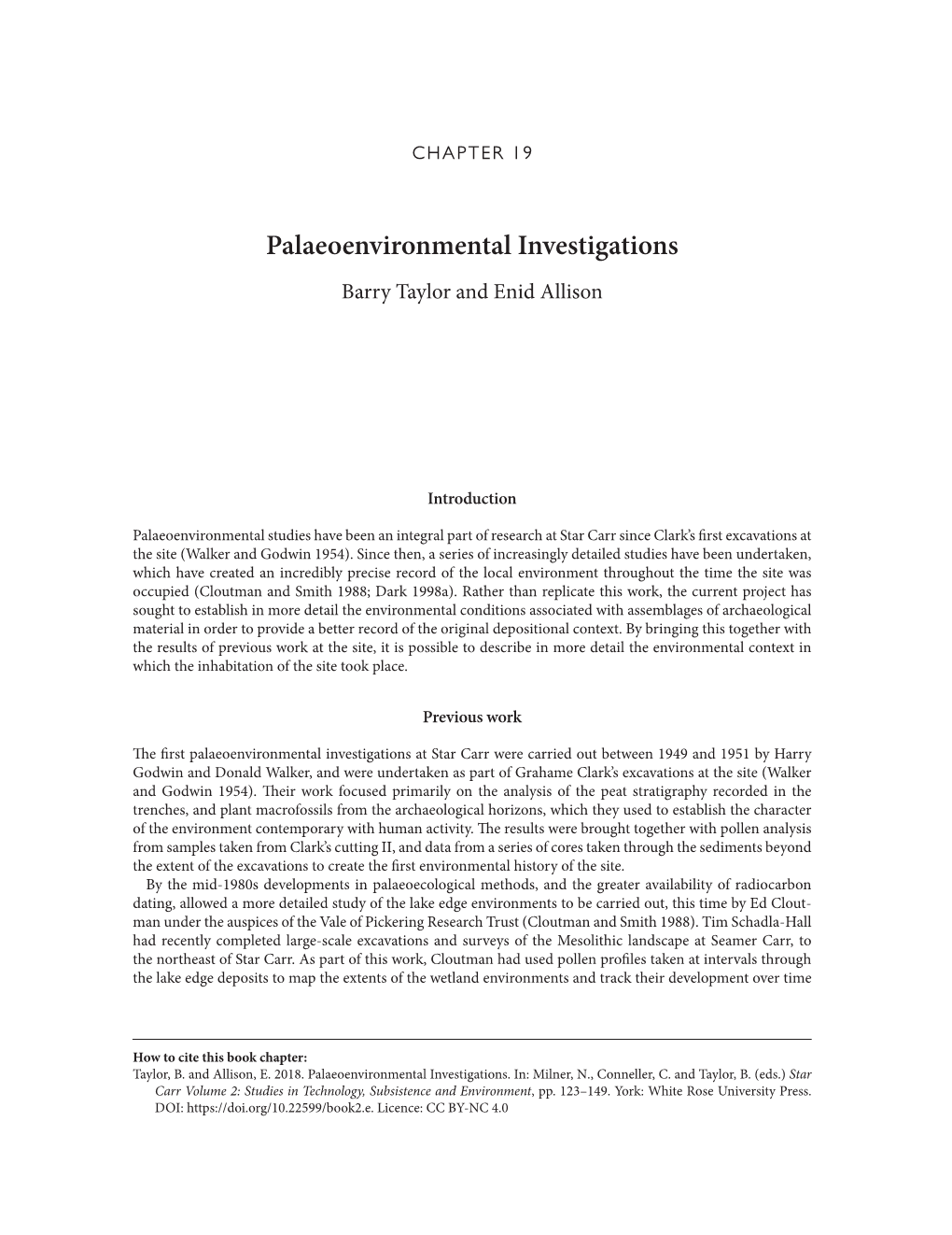 Palaeoenvironmental Investigations Barry Taylor and Enid Allison