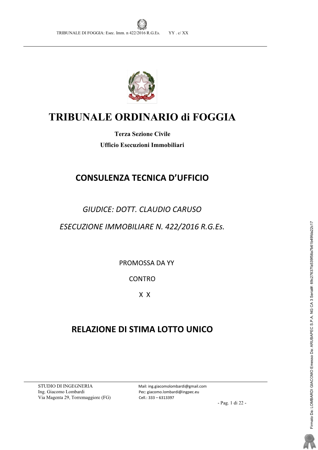 TRIBUNALE ORDINARIO Di FOGGIA