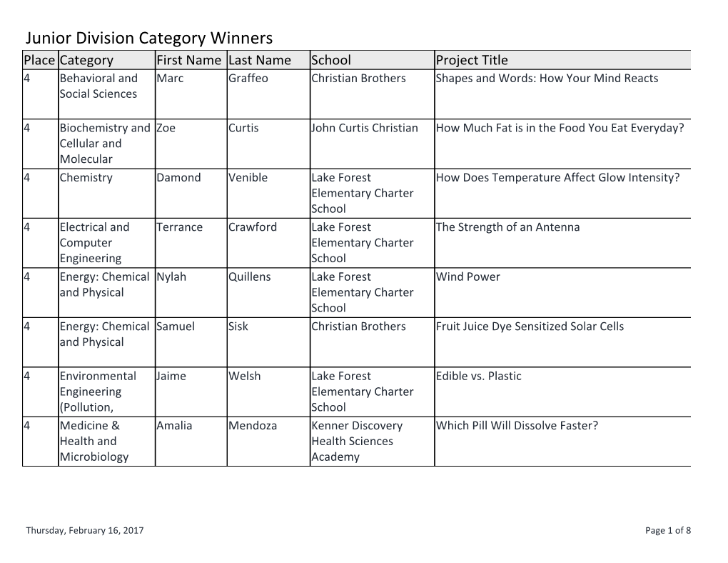 Junior Division Category Winners