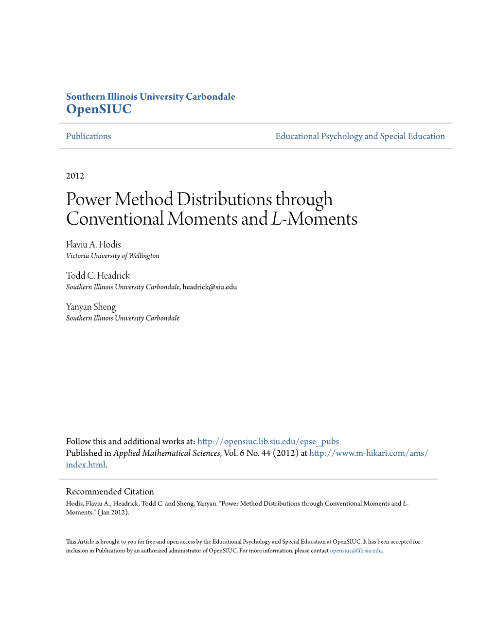 Power Method Distributions Through Conventional Moments and L-Moments Flaviu A