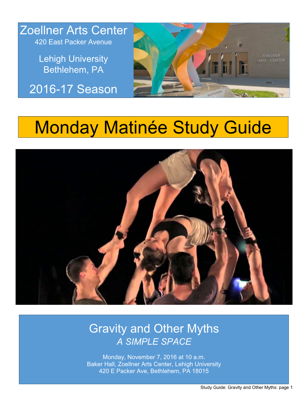 Monday Matinée Study Guide