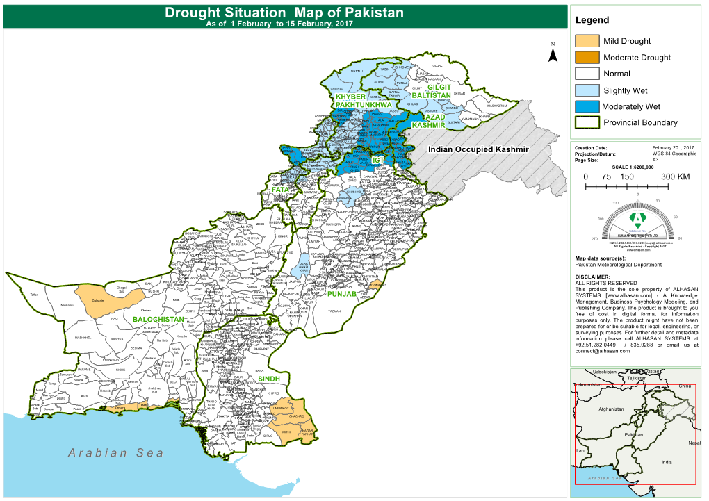 Drought Situation Map of Pakistan As of 1 February to 15 February, 2017 Legend