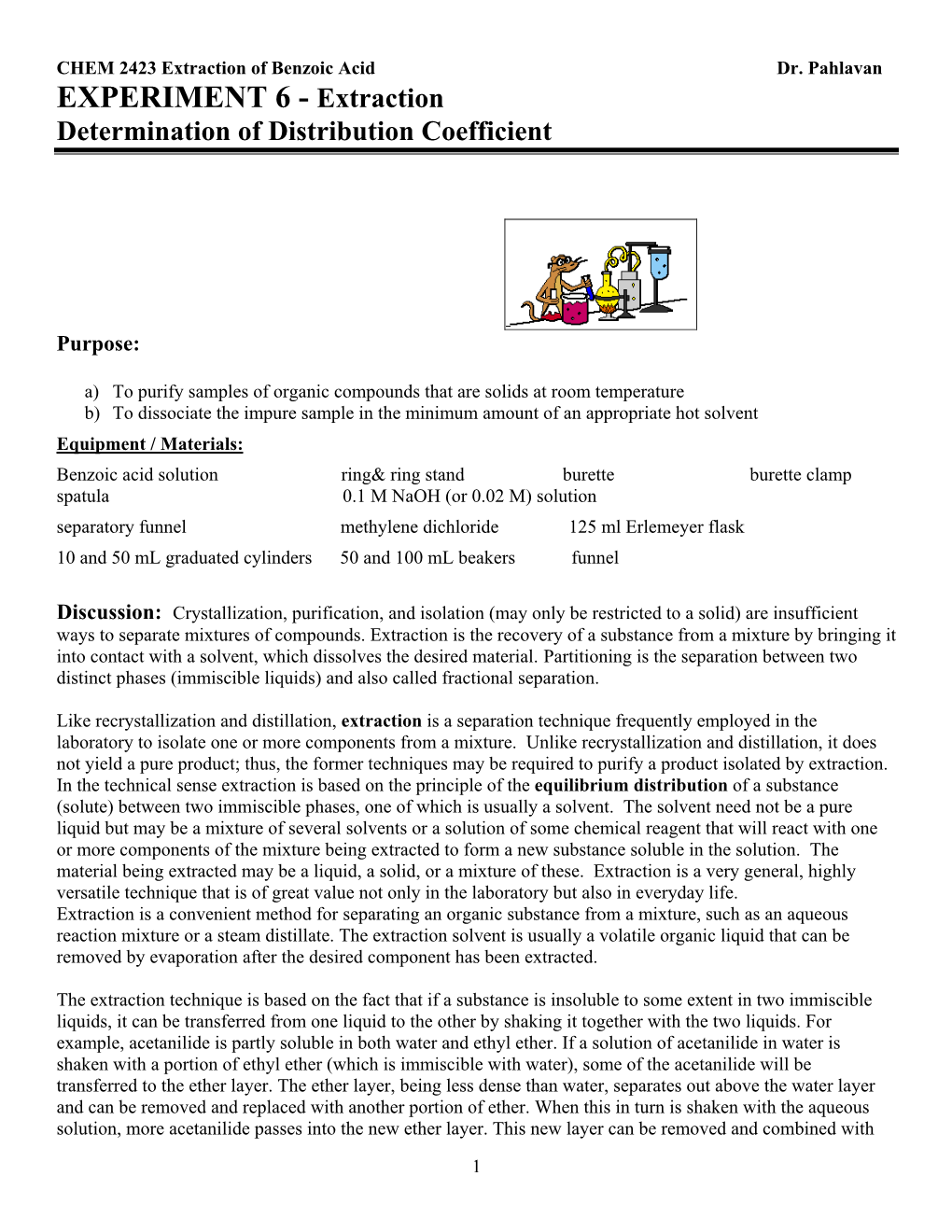 Extraction of Benzoic Acid Dr