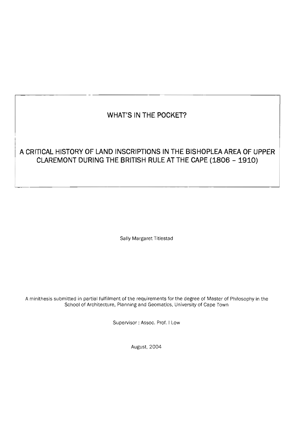 What's in the Pocket? a Critical History of Land Inscriptions in the Bishoplea