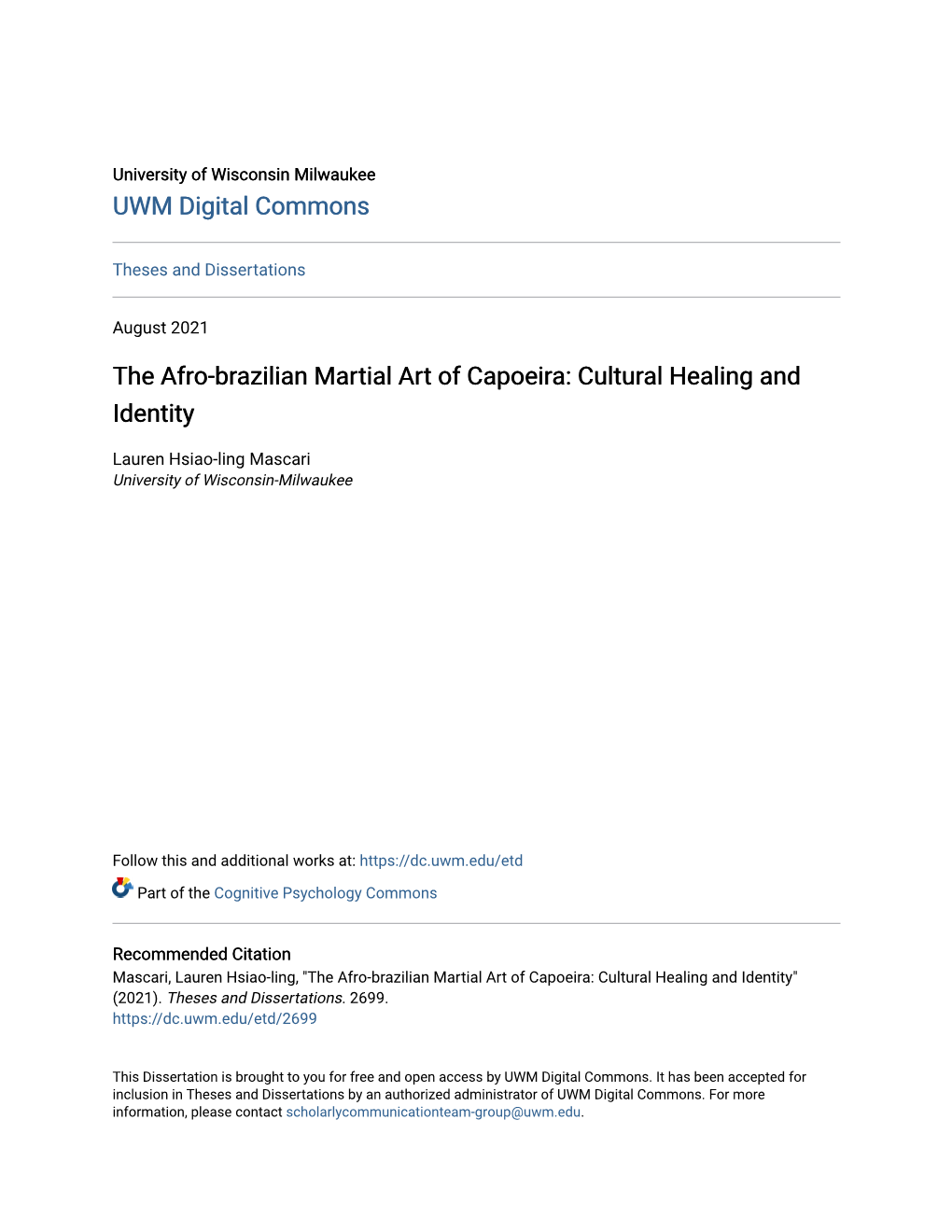 The Afro-Brazilian Martial Art of Capoeira: Cultural Healing and Identity