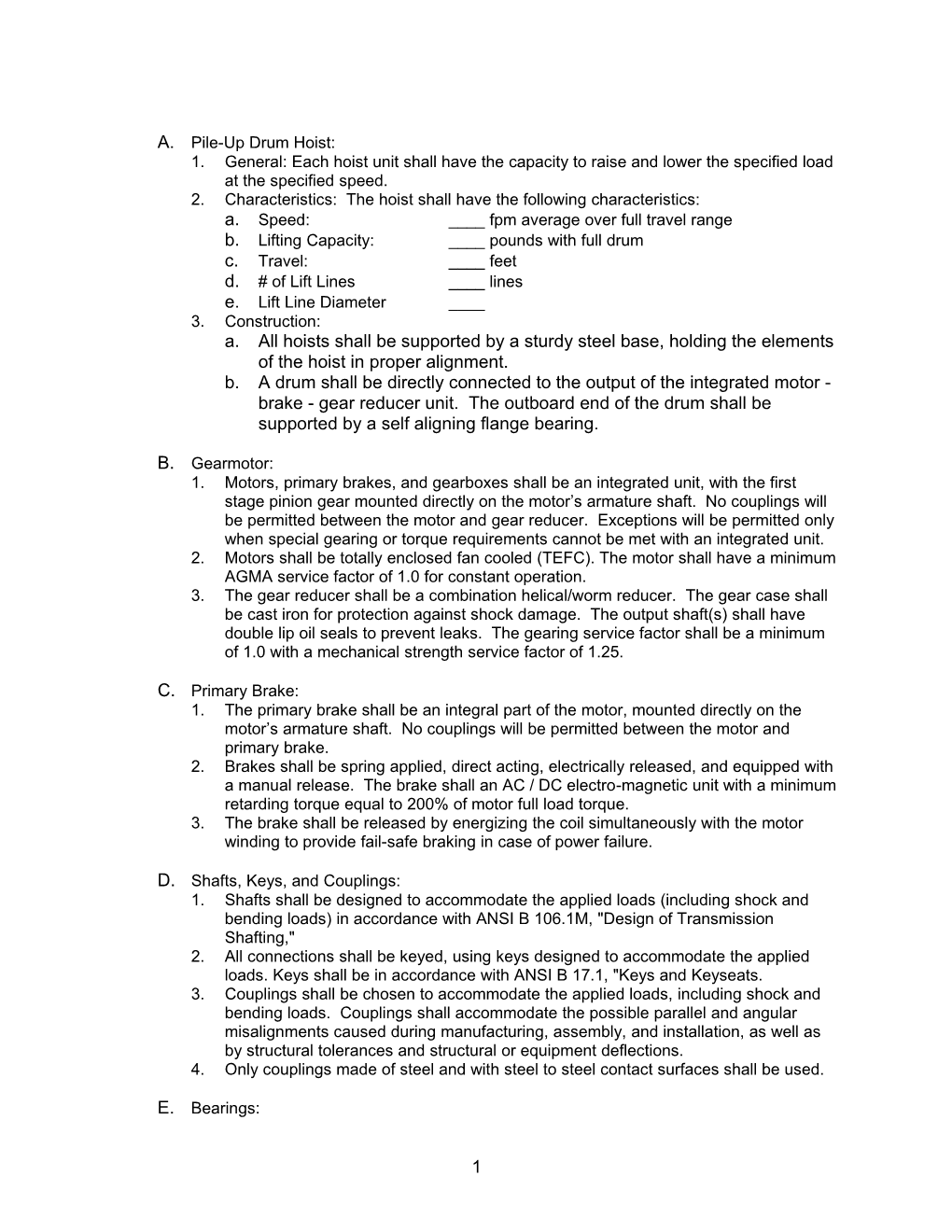 2. Characteristics: the Hoist Shall Have the Following Characteristics