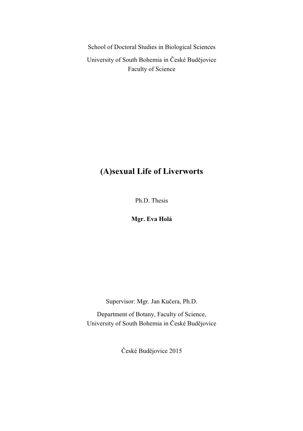 (A)Sexual Life of Liverworts