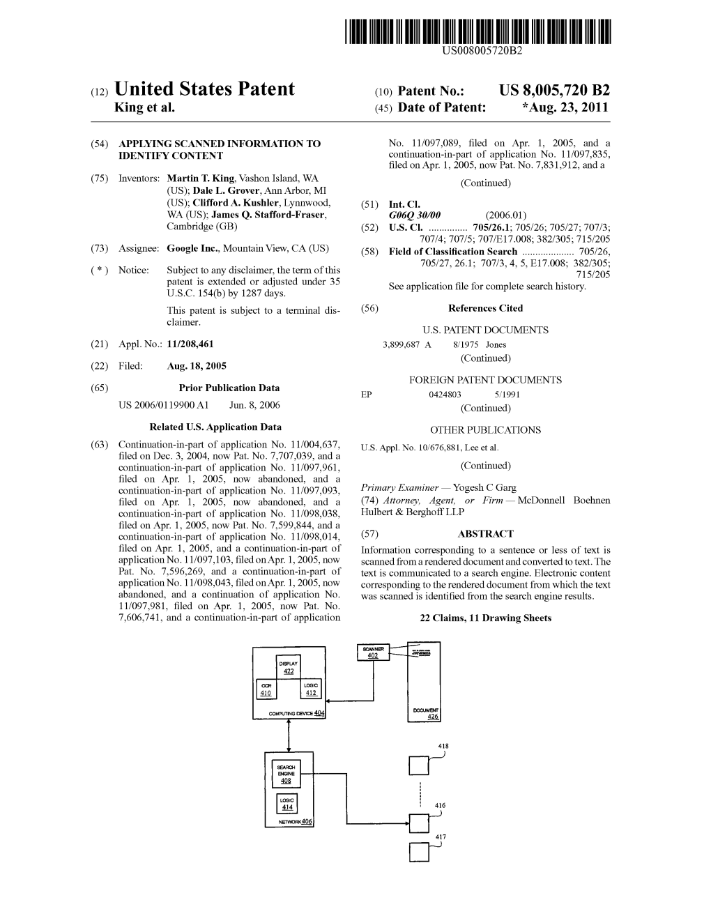 (12) United States Patent (10) Patent No.: US 8,005,720 B2 King Et Al