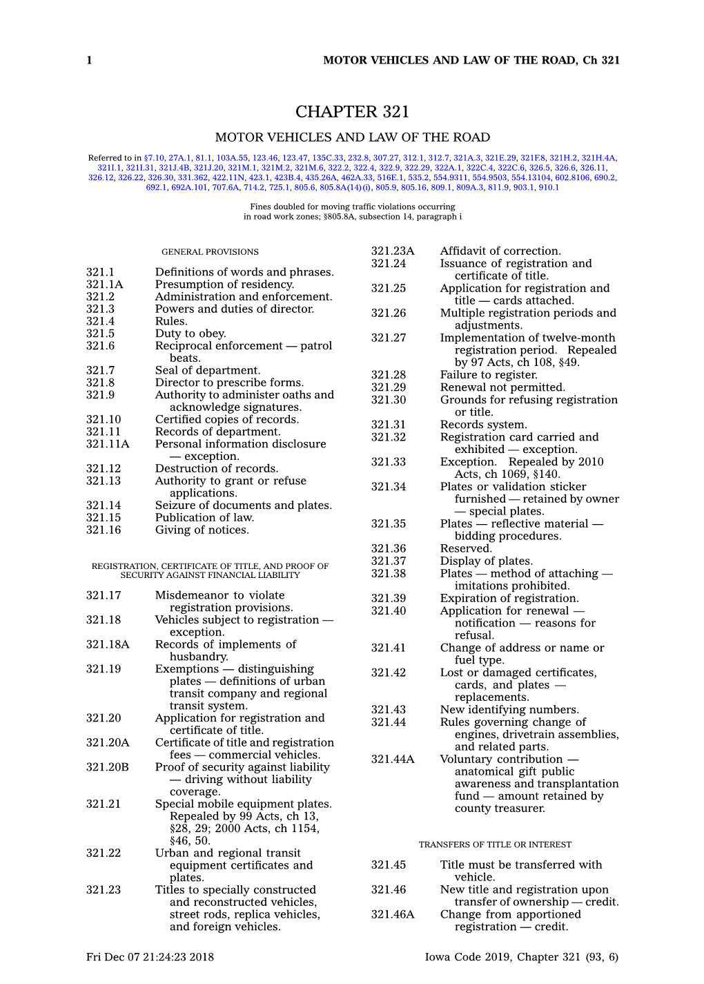 Chapter 321 Motor Vehicles and Law of the Road