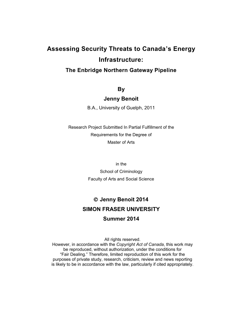Assessing Security Threats to Canada's Energy Infrastructure