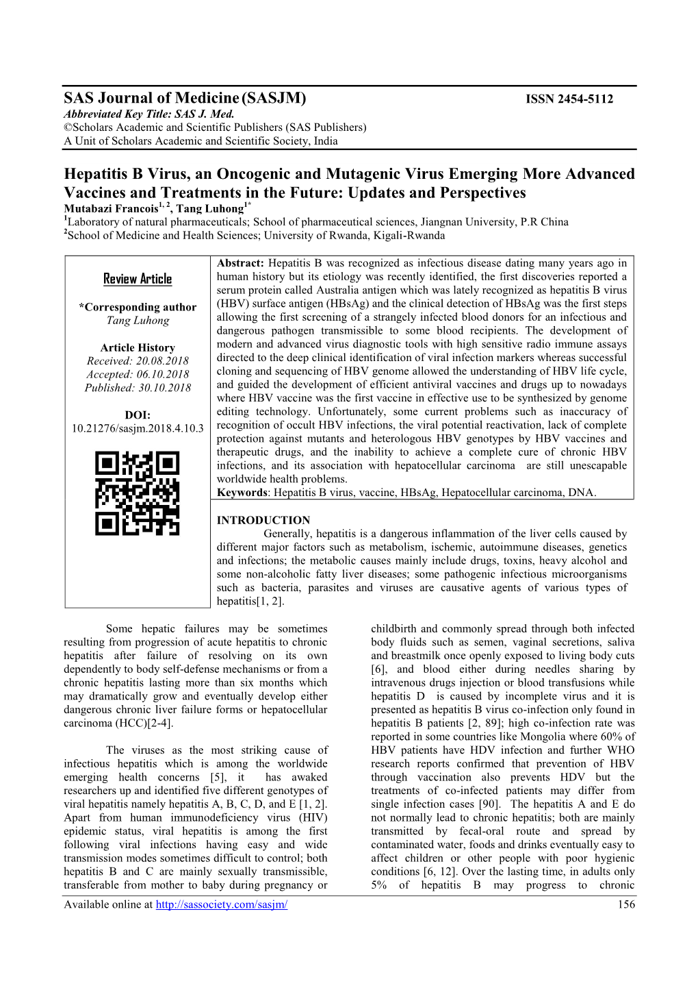 SAS Journal of Medicine (SASJM) Hepatitis B Virus, an Oncogenic