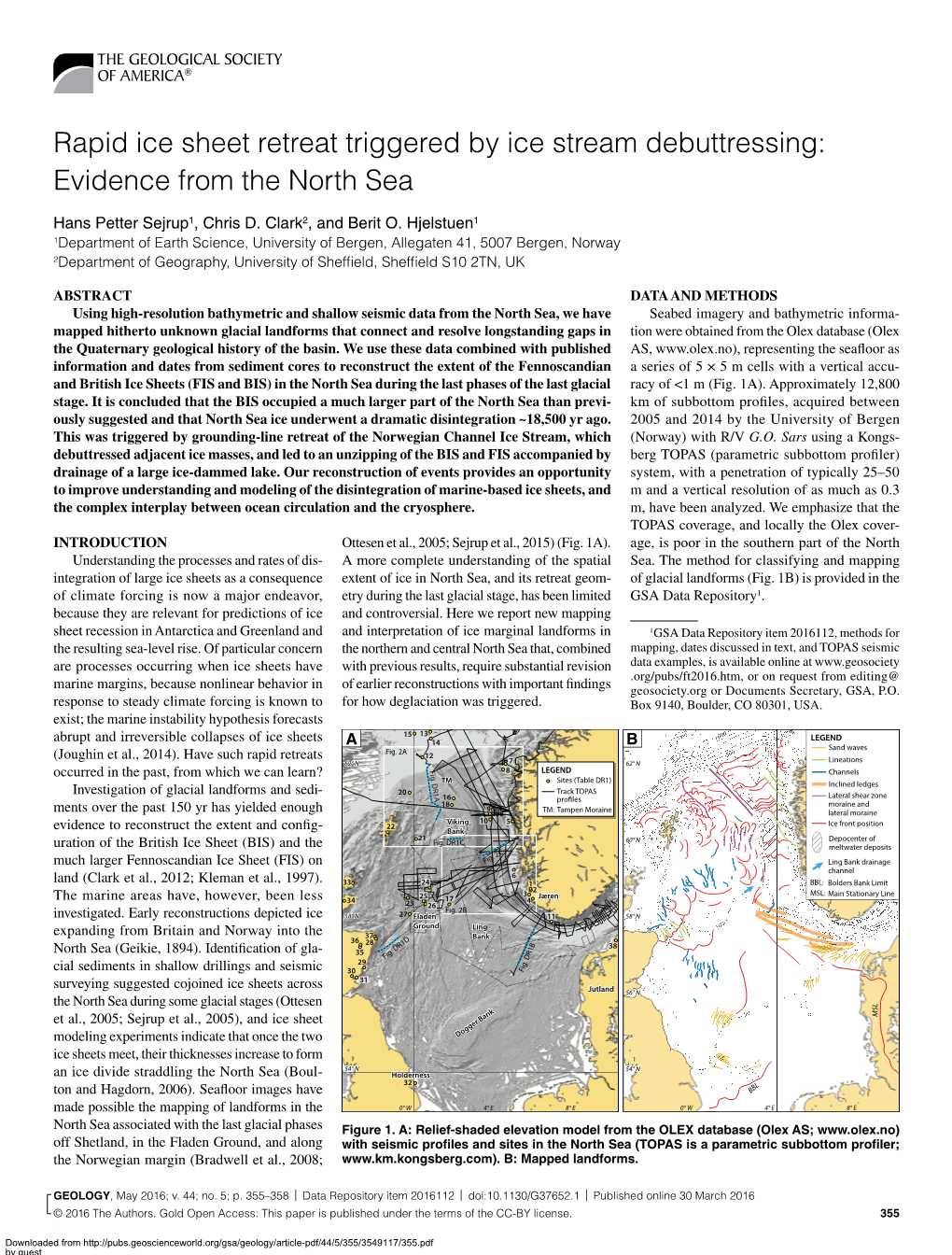 Rapid Ice Sheet Retreat Triggered by Ice Stream Debuttressing: Evidence from the North Sea