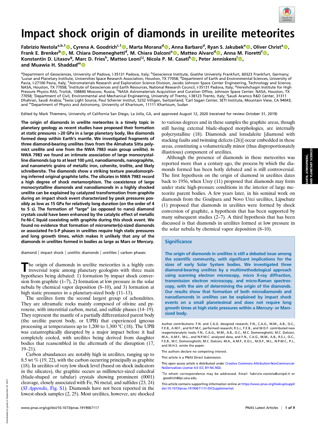 Impact Shock Origin of Diamonds in Ureilite Meteorites